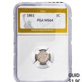 1861 Silver Three Cent PGA MS64