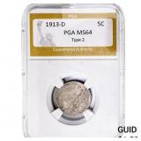 1913-D Buffalo Nickel PGA MS64 TY 2