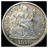 1877-CC Silver Seated Liberty Dime NEARLY UNCIRCUL