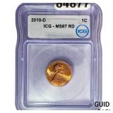 2010-D Lincoln Shield Penny ICG MS67 RD