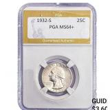 1932-S Washington Silver Quarter PGA MS64+