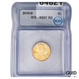 2010-D Lincoln Shield Penny ICG MS67 RD