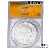 1923 Morgan Silver Dollar ANACS MS63