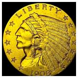 1908 Indian Head $2.5 Gold Quarter Eagle UNCIRCULA