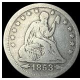 1853 Arrows/Rays Seated Liberty Quarter  NICELY C