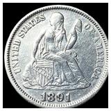 1891 Silver Dime CLOSELY UNCIRCULATED