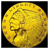 1914 Indian Head Gold $2.50 Quarter Eagle NEARLY U