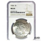 1926 Silver Peace Dollar NGC MS64