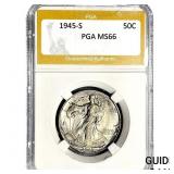 1945 Walking Liberty Half Dollar PGA MS66