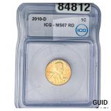 2010-D Lincoln Shield Penny ICG MS67 RD