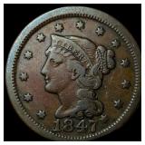 1847 Braided Hair Large Cent ABOUT UNCIRCULATED