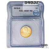 2010-D Lincoln Shield Penny ICG MS67 RD