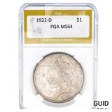 1922-D Silver Peace Dollar PGA MS64