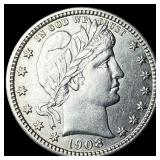 1908-D Silver Barber Quarter CHOICE AU