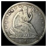 1862-S Silver Seated Liberty Half Dollar  NEARLY