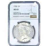 1926 Silver Peace Dollar NGC MS63