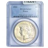 1921 Silver Peace Dollar PCGS MS62
