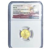 2016 1/10oz Gold Eagle $5 NGC MS70 30th Anniv.