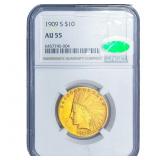 1909-S CAC $10 Gold Eagle NGC AU55