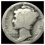 1916-D Silver Mercury Dime NICELY CIRCULATED