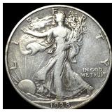 1938-D Silver Walking Liberty Half Dollar  NEARLY
