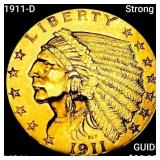 1911-D Strong D $2.50 Gold Quarter Eagle UNC