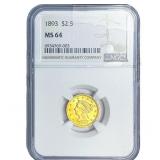 1893 $2.50 Gold Quarter Eagle NGC MS64