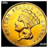1886 $3 Gold Piece CHOICE AU