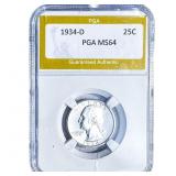 1934-D Washington Silver Quarter PGA MS64