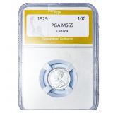 1929 Canada Silver 10 Cents PGA MS65