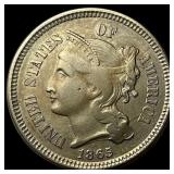 1865 Nickel Three-Cent Piece NEARLY UNCIRCULATED