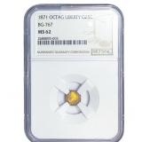1871 Octagonal California Gold Quarter NGC MS62 BG