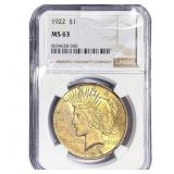 1922 Silver Peace Dollar NGC MS63