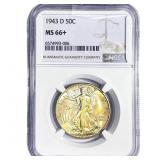 1943-D Walking Liberty Half Dollar NGC MS66+