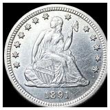 1891-S Silver Seated Liberty Quarter CLOSELY  UNC