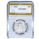 1942 Walking Liberty Half Dollar PGA MS64