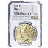 1923 Silver Peace Dollar NGC MS63