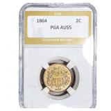 1864 Two Cent Piece PGA AU55 Medallic Alignment
