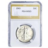 1943 Walking Liberty Half Dollar PGA MS65