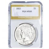 1922 Silver Peace Dollar PGA MS66