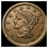 1854 Braided Hair Large Cent CLOSELY  UNCIRCULATE
