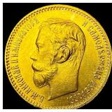 1902 Russia Gold 5 Roubles .1245oz Nicholas  II U