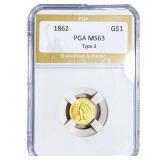 1862 Rare Gold Dollar PGA MS63