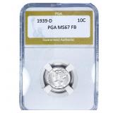 1939-D Mercury Silver Dime PGA MS67 FB