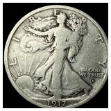 1917-D Silver Walking Liberty Half Dollar LIGHTLY