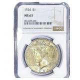 1924 Silver Peace Dollar NGC MS63