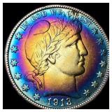 1913-D Toned Silver Barber Half Dollar  CLOSELY U