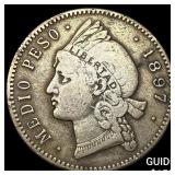 1897 Dominican Republic Silver 1/2 Peso