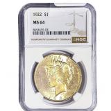 1922 Silver Peace Dollar NGC MS64