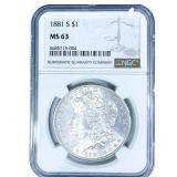 1881-S Morgan Silver Dollar NGC MS63